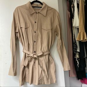 Tan button down belted top